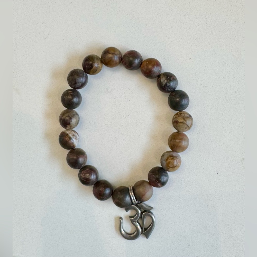 Jasper beaded elastic bracelet with Ohm charm